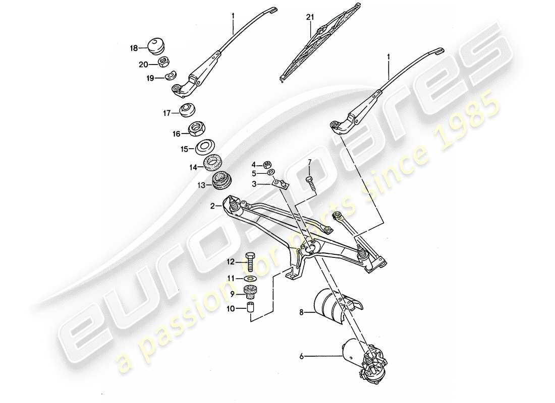 porsche 968 (1994) windscreen wiper system part diagram