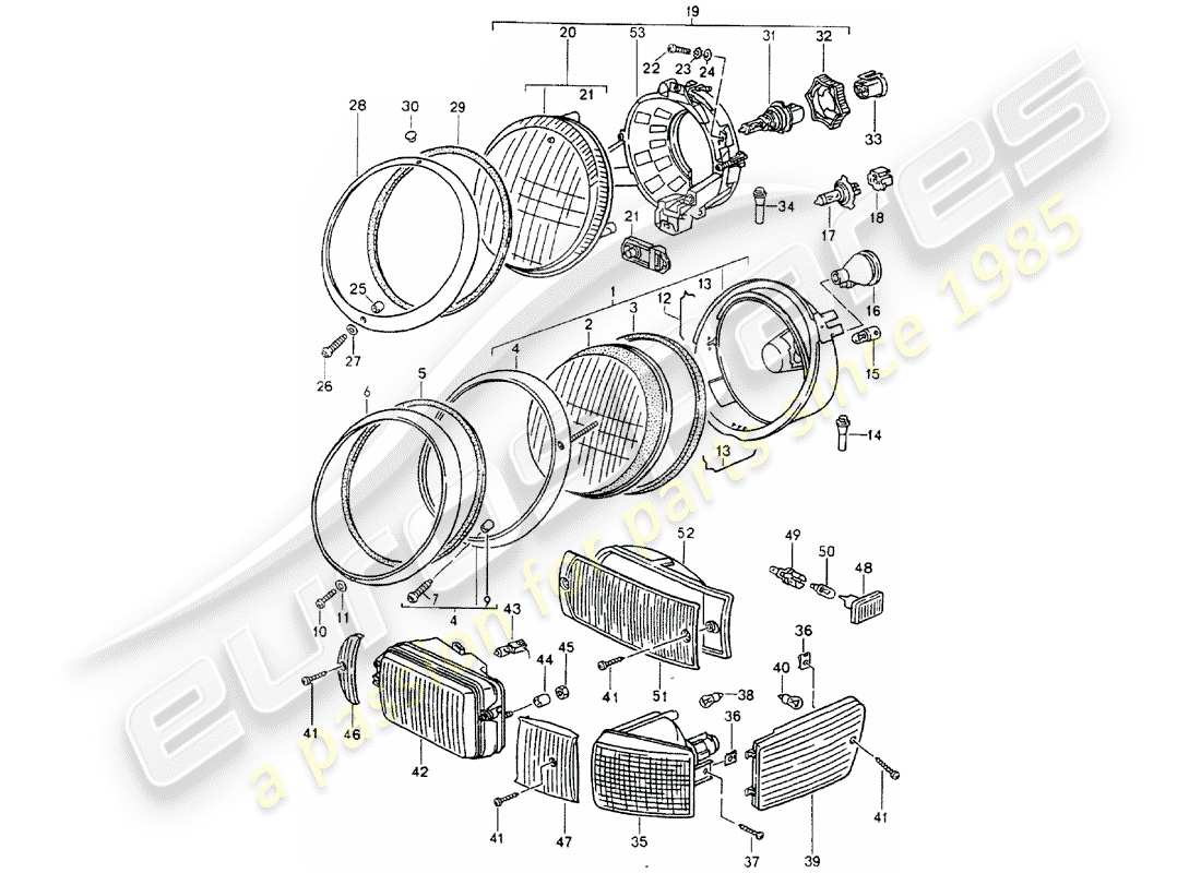 porsche 964 (1993) headlamp part diagram