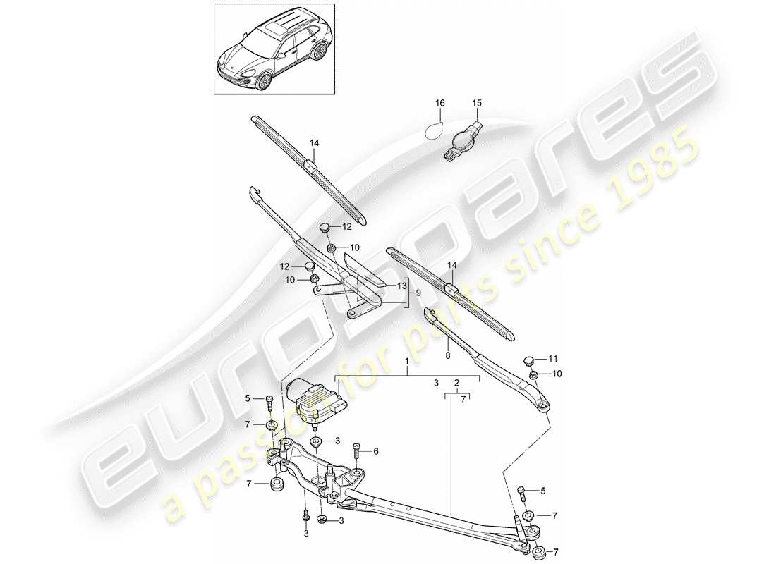porsche cayenne e2 (2015) windshield wiper system compl. part diagram