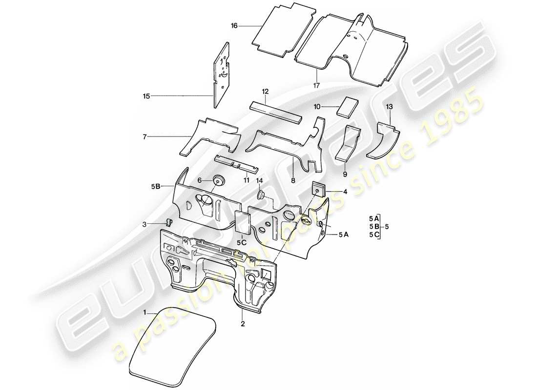 porsche 928 (1984) body shell - sound proofing 1 parts diagram