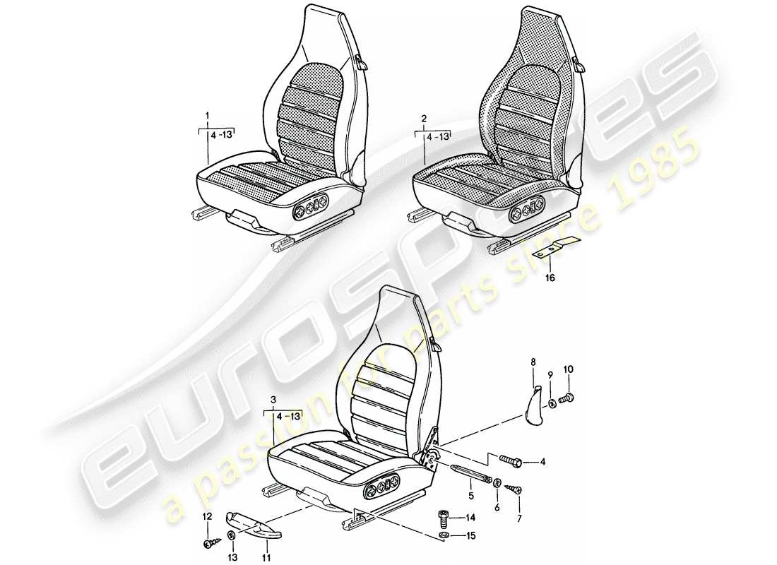 porsche 944 (1988) seat - complete parts diagram