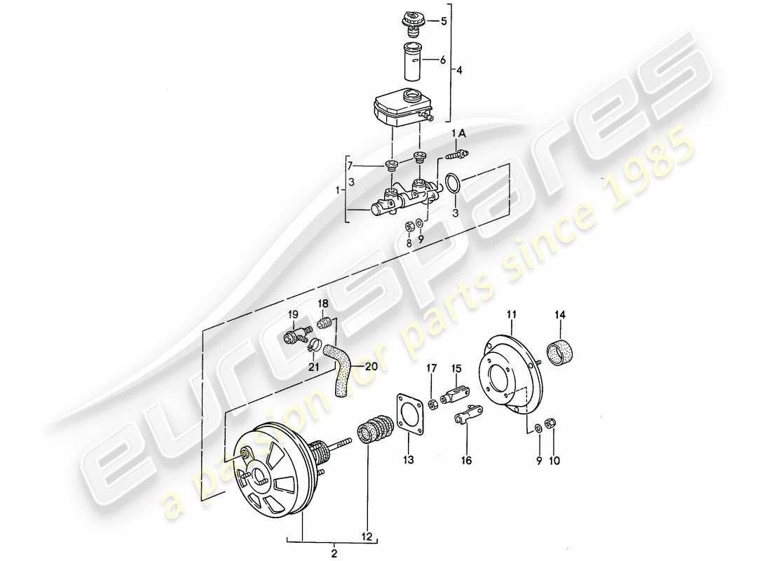 porsche 968 (1992) brake master cylinder - brake booster - reservoir part diagram
