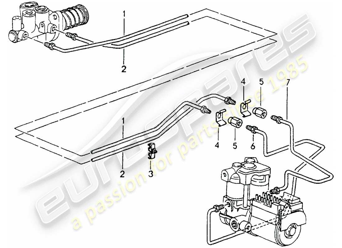 porsche 964 (1993) brake lines - front end part diagram