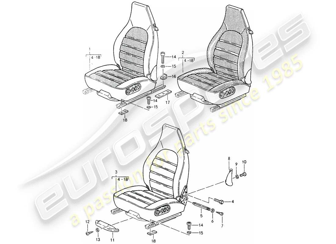 porsche 964 (1993) seat - complete part diagram