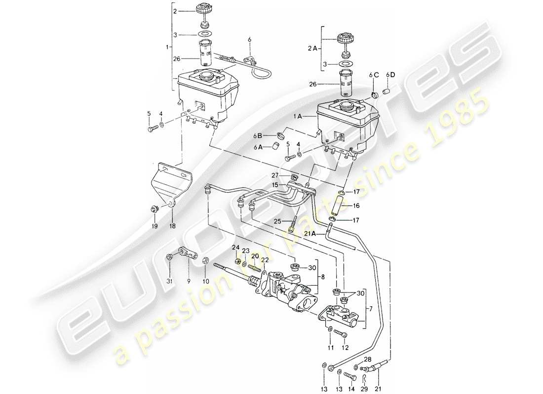porsche 964 (1994) reservoir for - brake fluid - brake master cylinder - brake booster - - see technical information - gr.4 nr16/95 part diagram