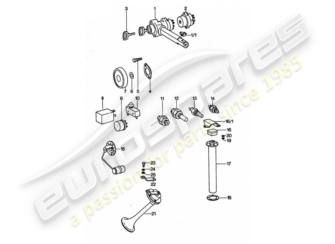 porsche 911 turbo (1977) sensor - relay - horn part diagram