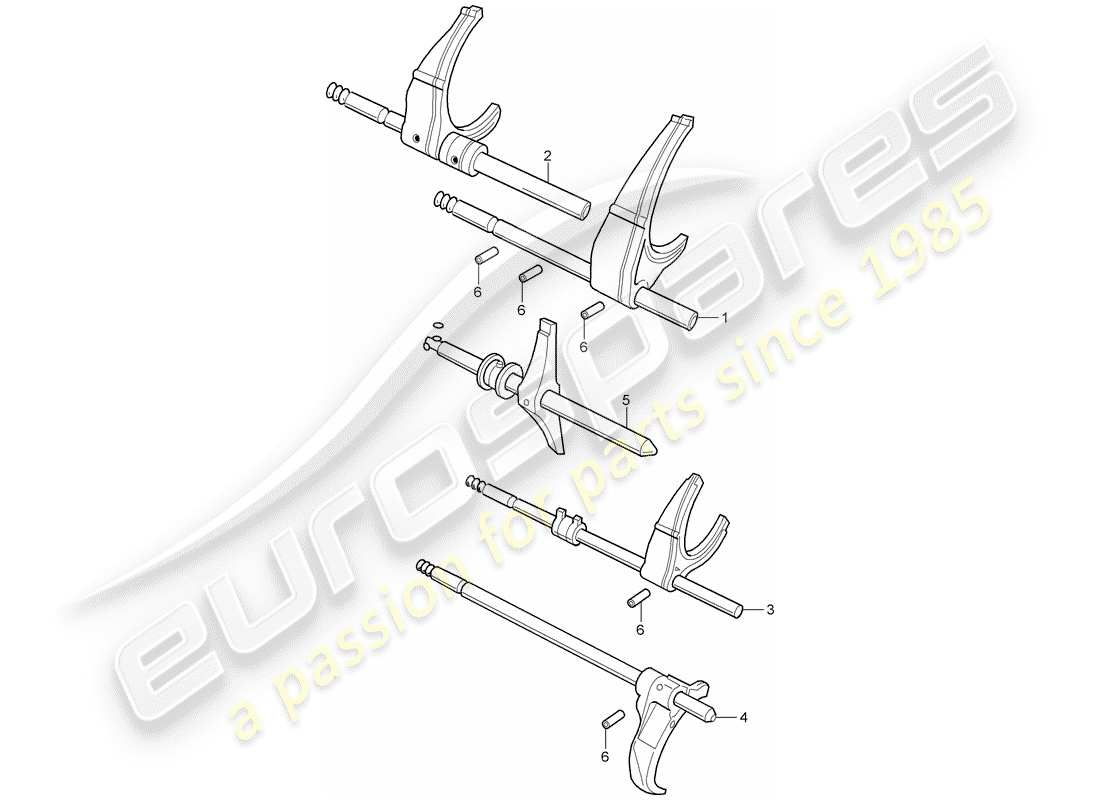 porsche 996 (2004) selector shaft - selector fork parts diagram