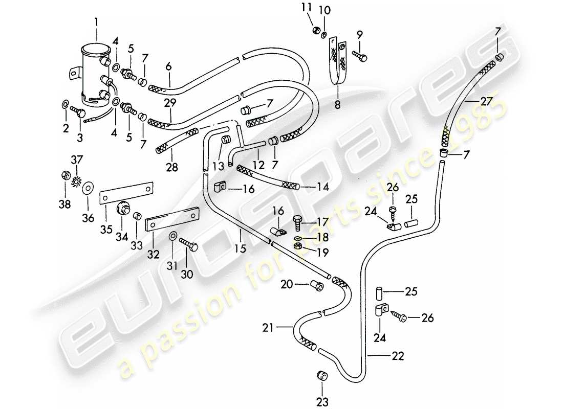 porsche 356b/356c (1961) fuel pump - and - fuel line part diagram