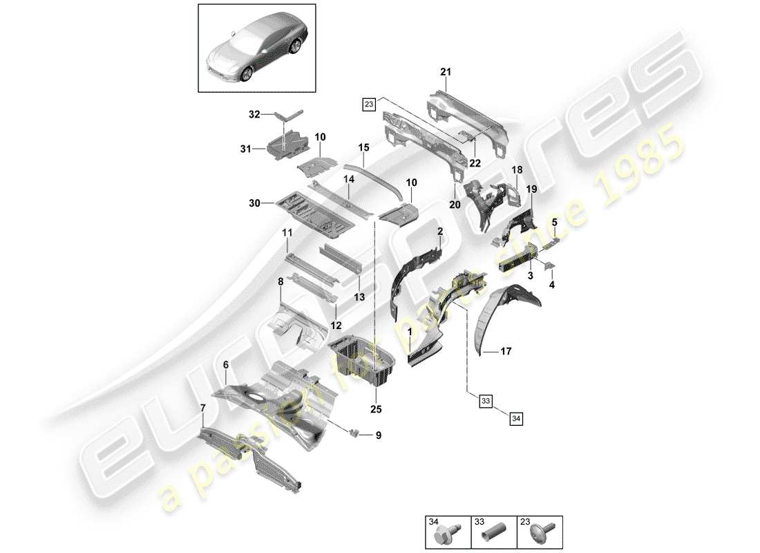 porsche panamera 971 (2019) rear end parts diagram