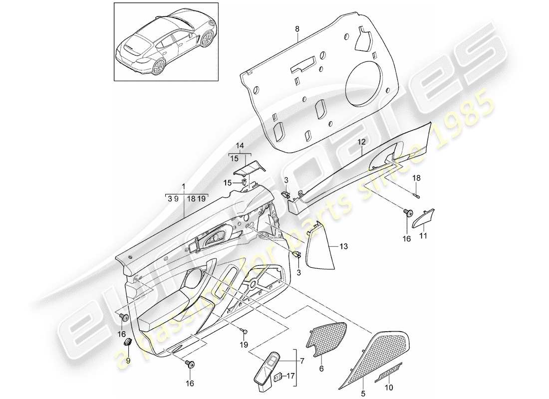 porsche panamera 970 (2016) door panel part diagram