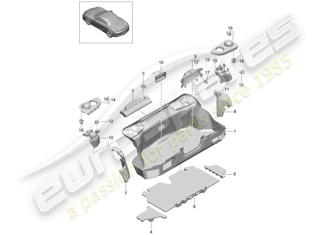 porsche boxster 981 (2016) luggage compartment part diagram