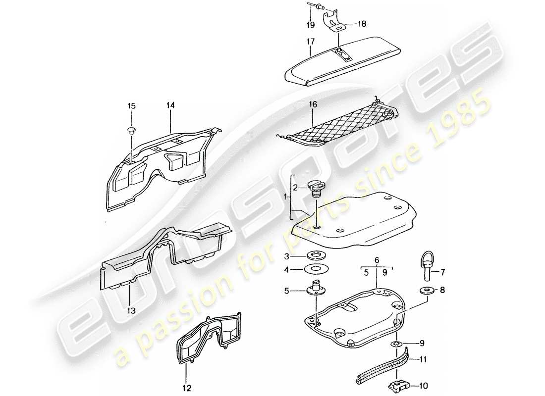 porsche boxster 986 (2000) trims - engine bay parts diagram