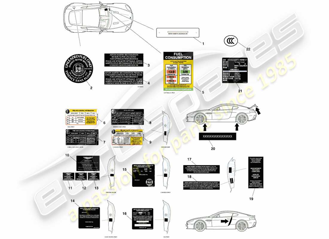 aston martin v8 vantage (2007) exterior labels part diagram