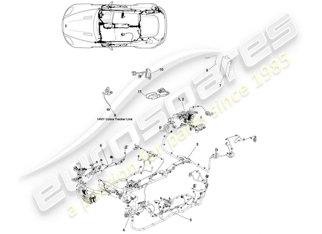 aston martin v8 vantage (2007) body harness, coupe part diagram