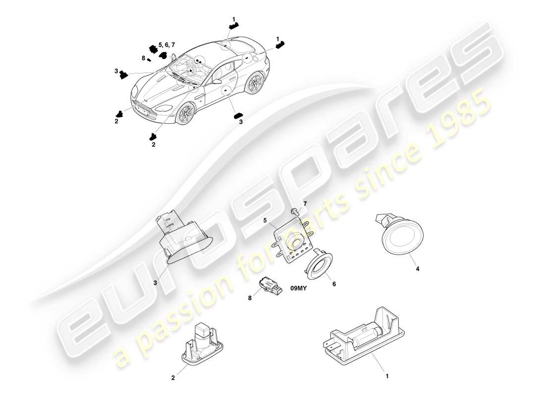 aston martin v8 vantage (2007) courtesy lighting part diagram