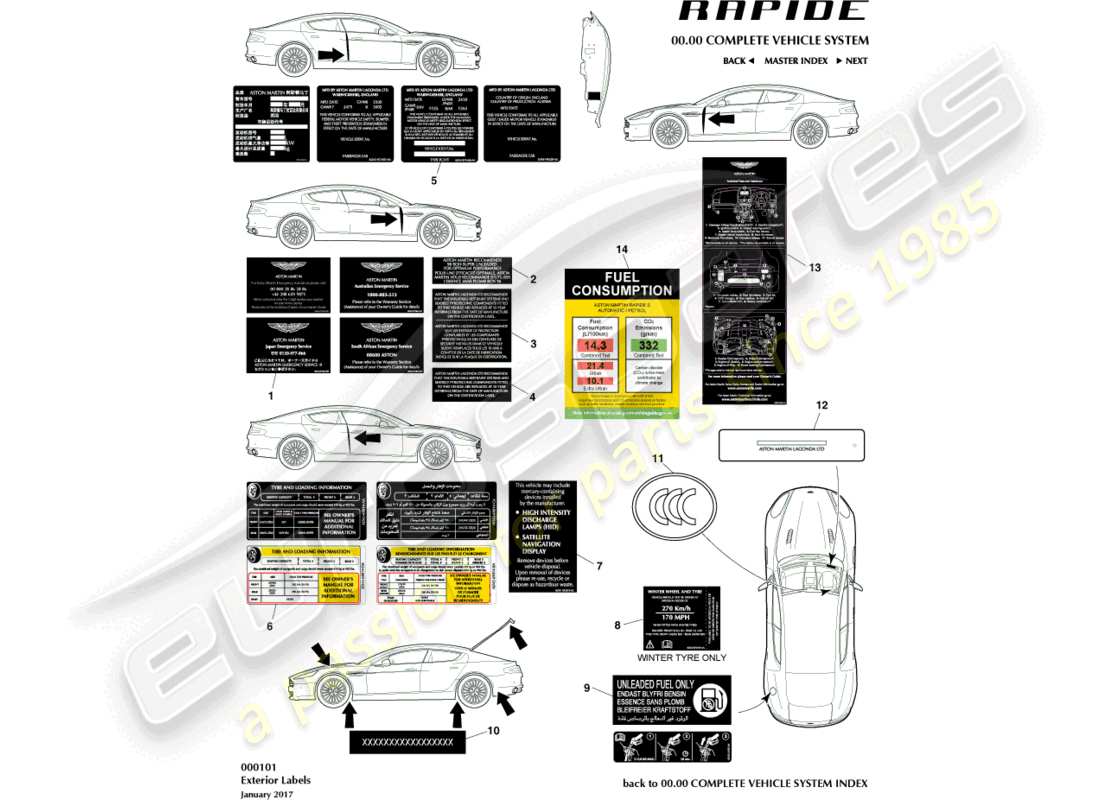 aston martin rapide (2019) exterior labels part diagram