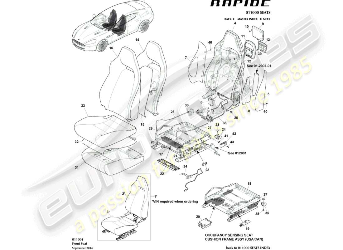 aston martin rapide (2011) front seats part diagram