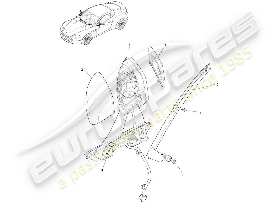 aston martin v8 vantage (2005) exterior rear view mirrors part diagram