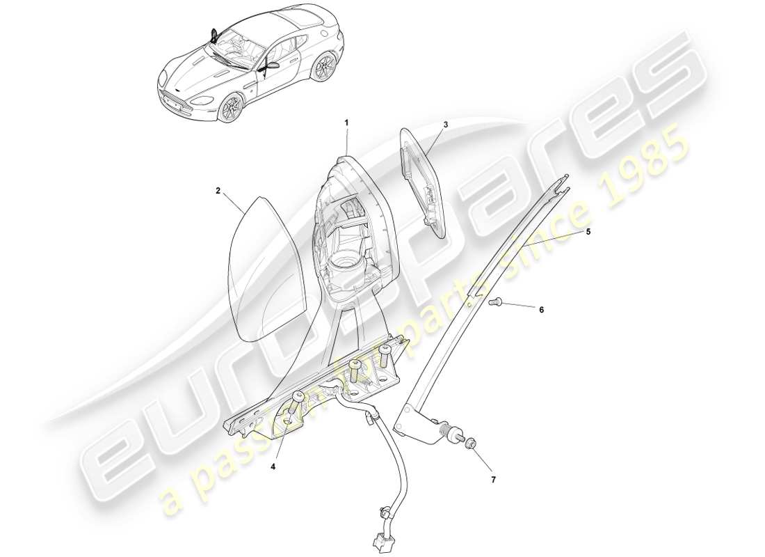 aston martin v8 vantage (2007) exterior rear view mirrors part diagram