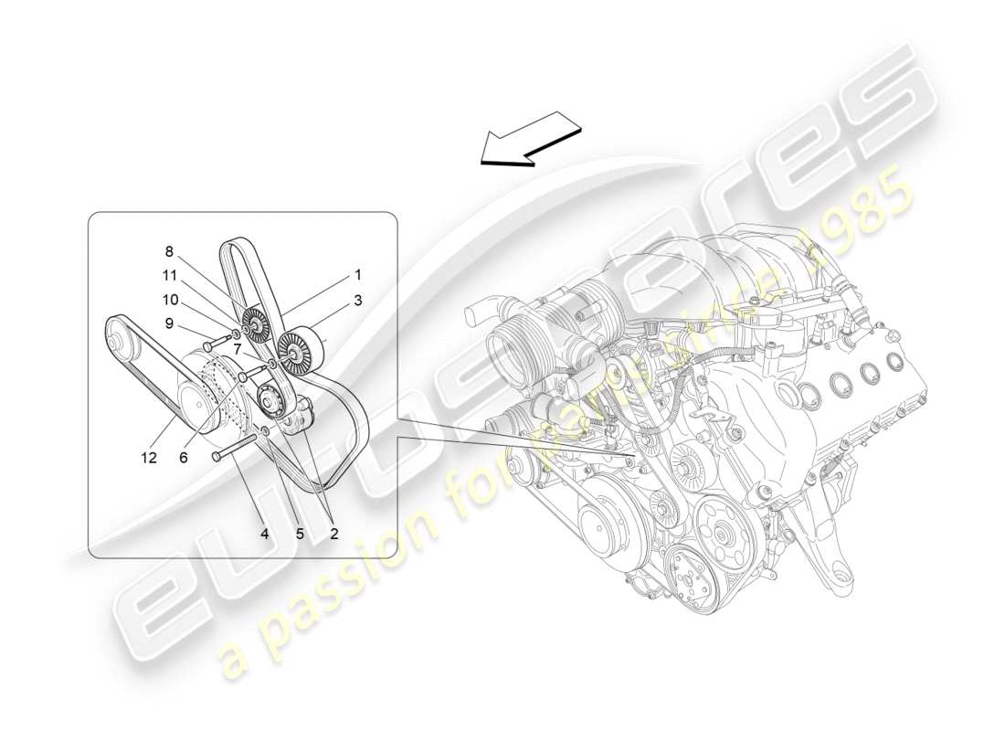 maserati granturismo (2014) auxiliary device belts parts diagram