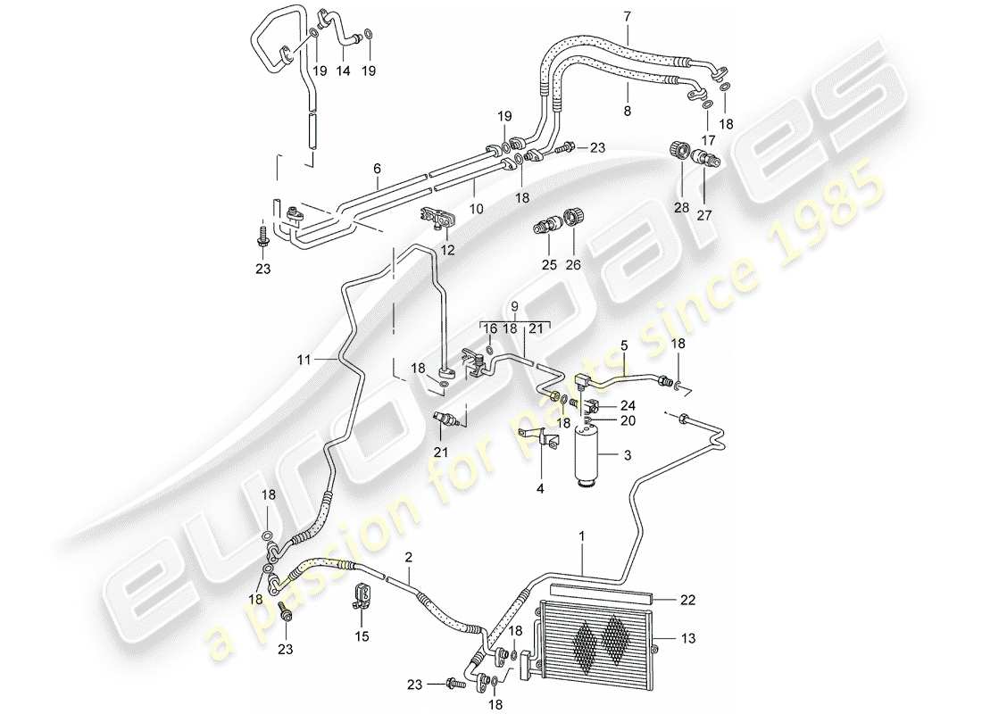 porsche cayman 987 (2008) refrigerant circuit part diagram