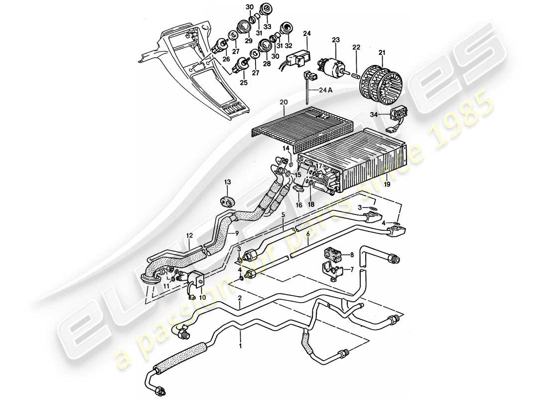 porsche 928 (1992) auxiliary air conditioner - lines parts diagram