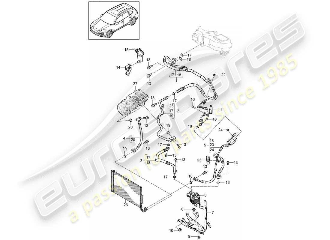 porsche cayenne e2 (2013) refrigerant circuit part diagram