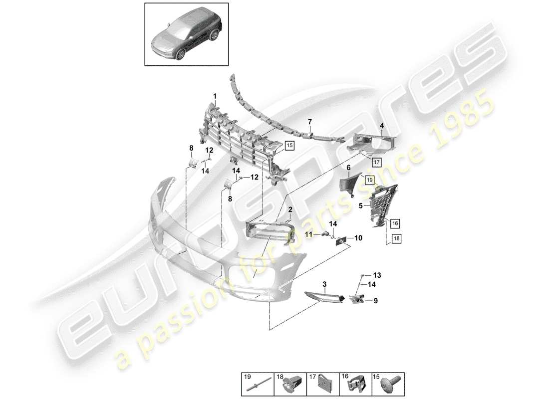 porsche cayenne e3 (2019) bumper part diagram