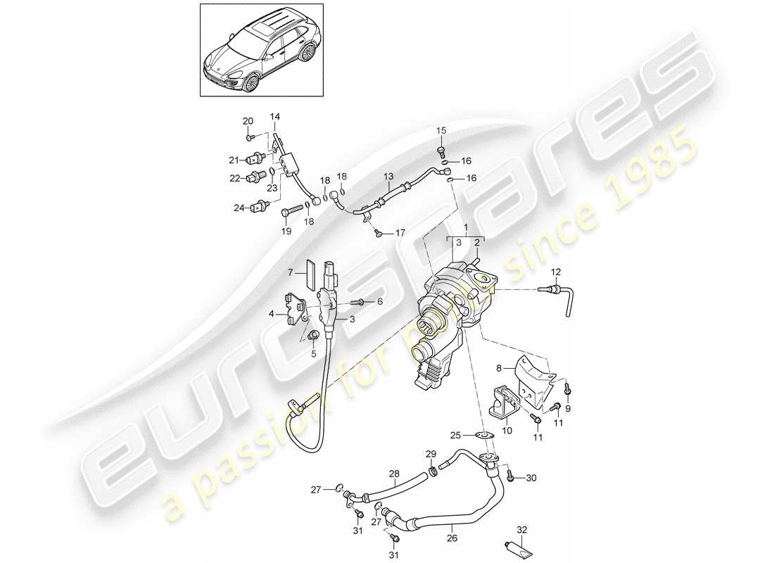 porsche cayenne e2 (2015) exhaust gas turbocharger parts diagram