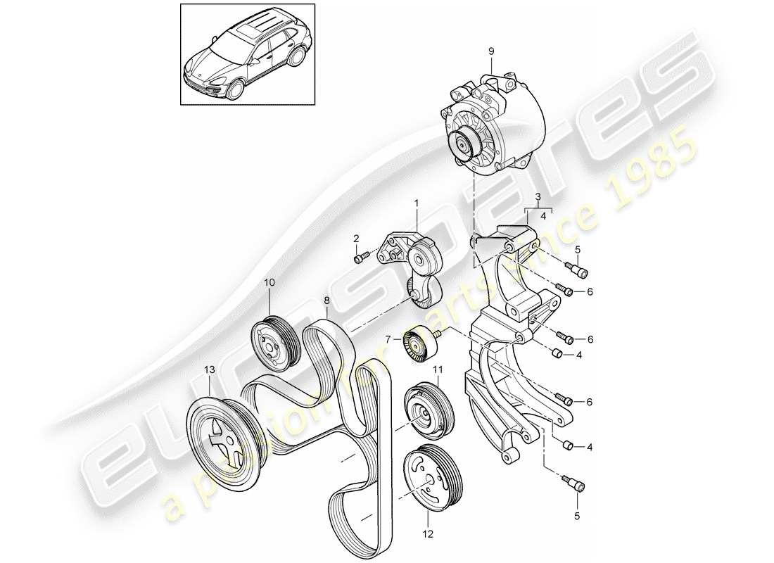 porsche cayenne e2 (2013) belt tensioner part diagram