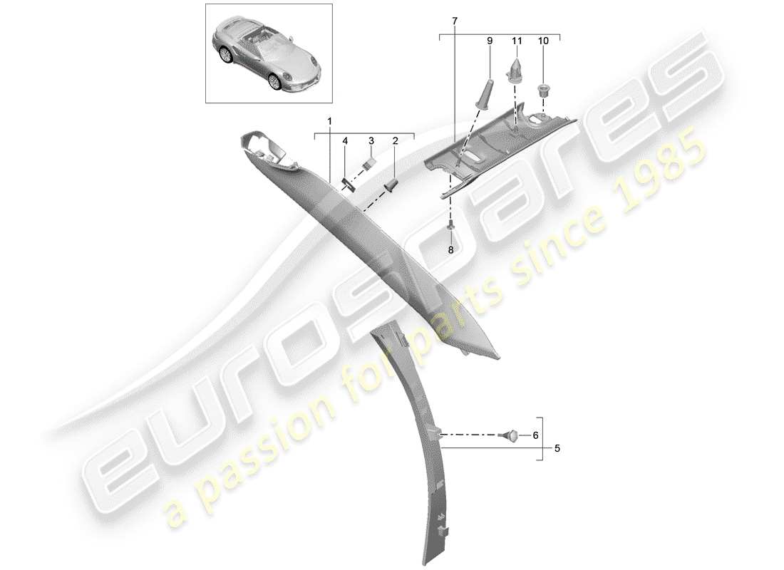 porsche 991 turbo (2014) a-pillar parts diagram