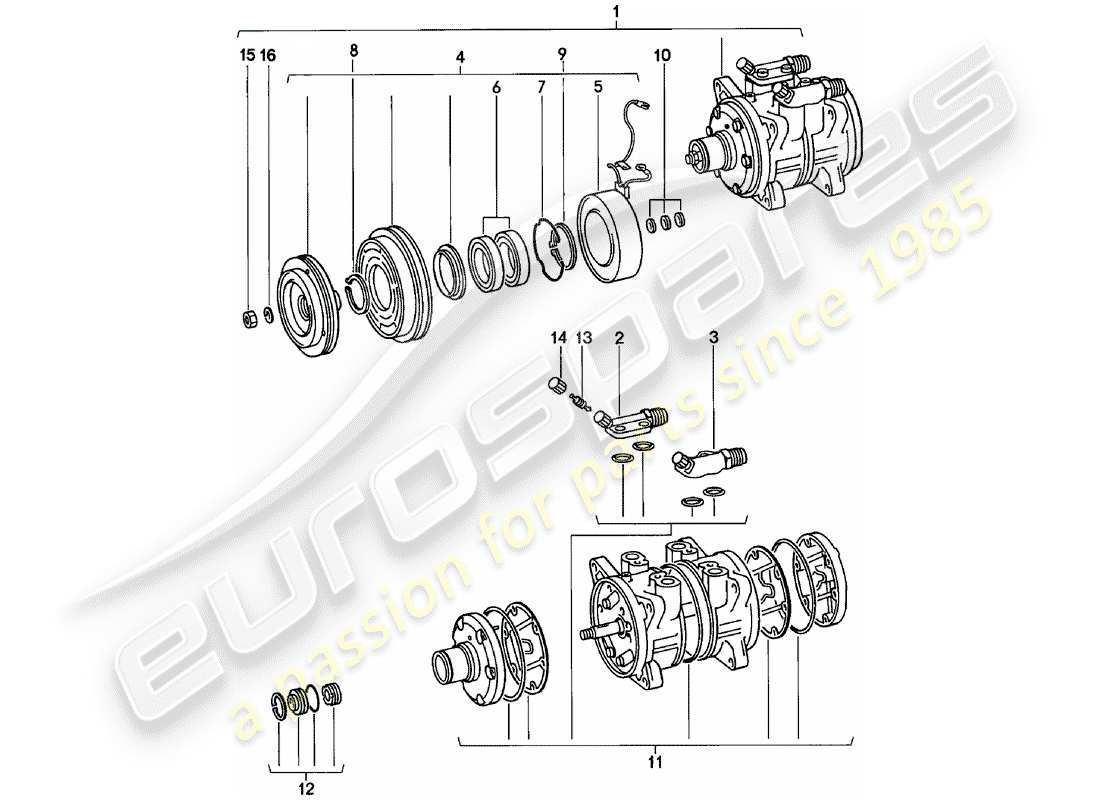 porsche 911 (1983) supplier - nippondenso - compressor parts diagram