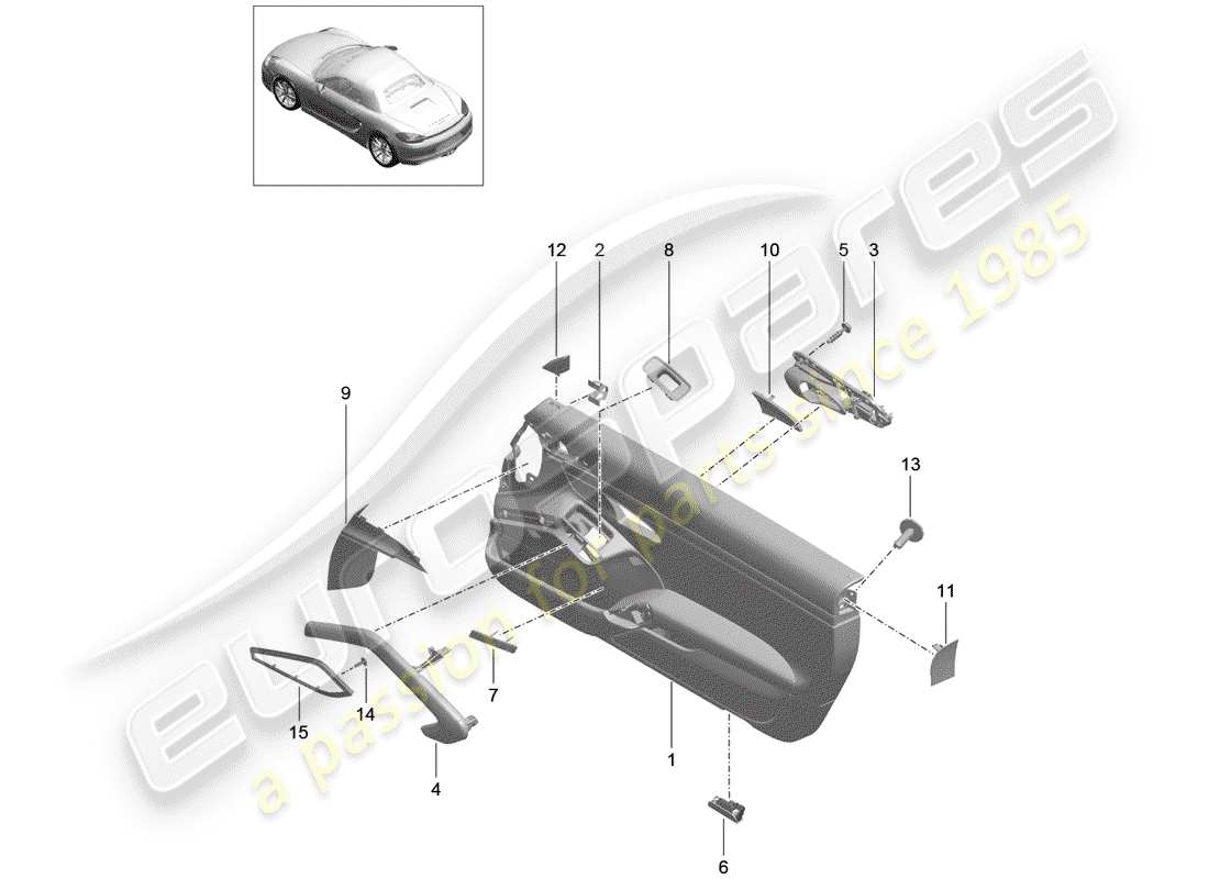 porsche boxster 981 (2013) door panel parts diagram