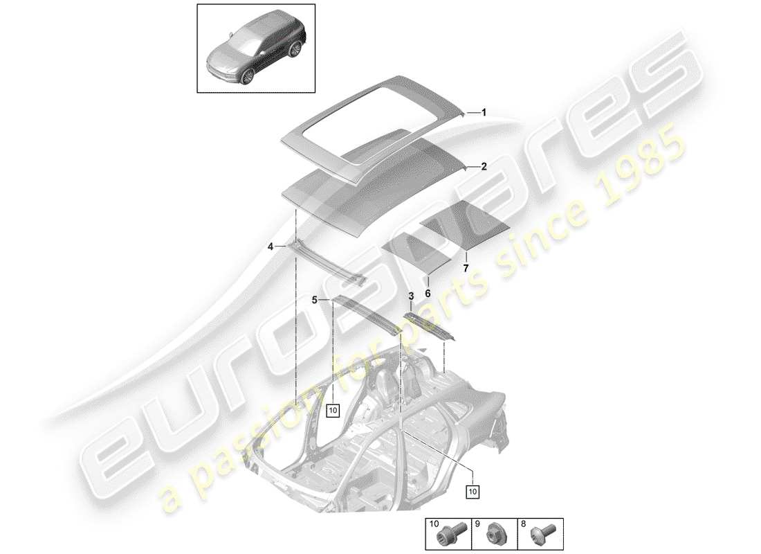 porsche cayenne e3 (2018) roof parts diagram