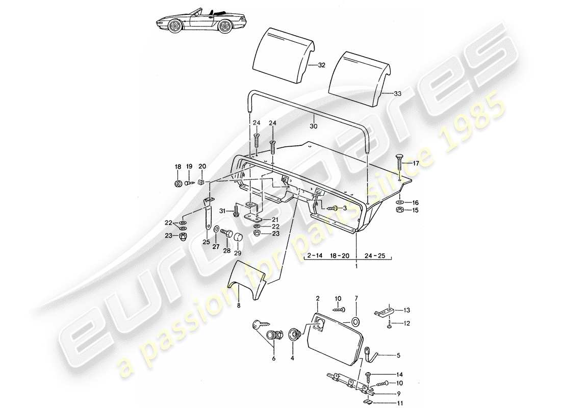 porsche seat 944/968/911/928 (1986) rear luggage dump - complete - d - mj 1992>> - mj 1993 parts diagram