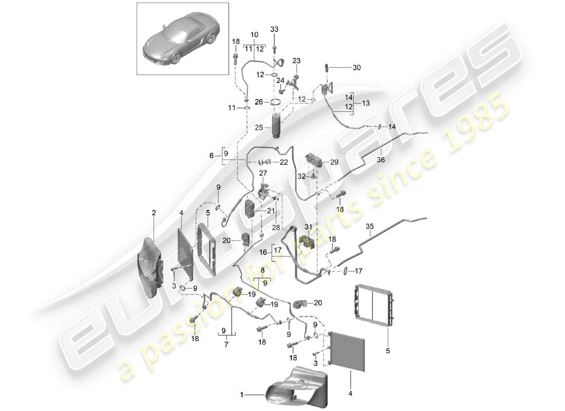 porsche boxster 981 (2012) refrigerant circuit part diagram