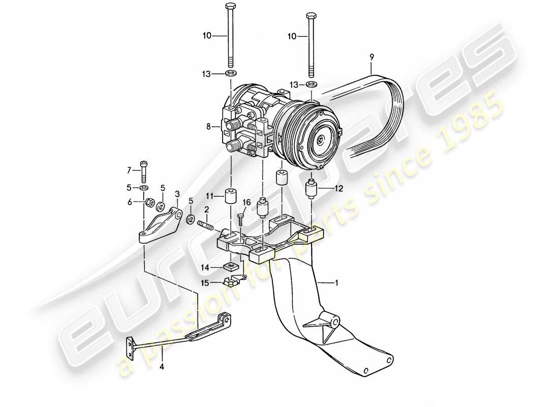 porsche 959 (1987) compressor - bracket part diagram