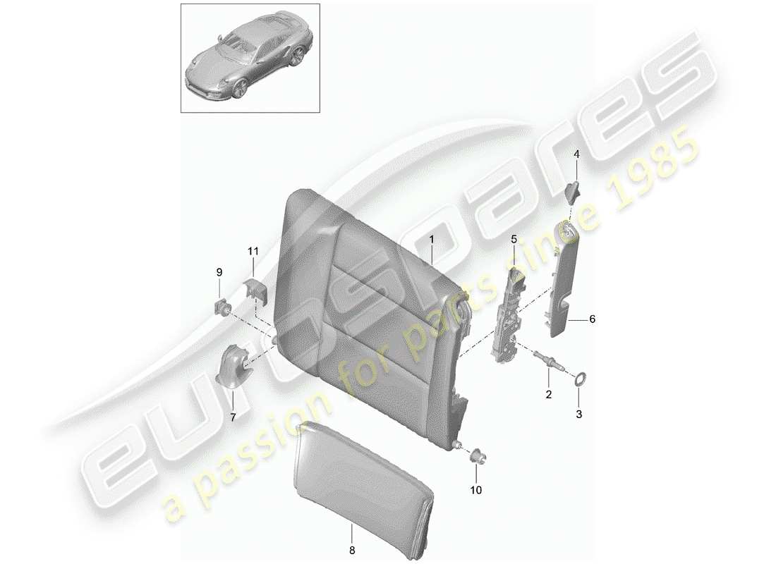 porsche 991 turbo (2019) emergency seat backrest part diagram