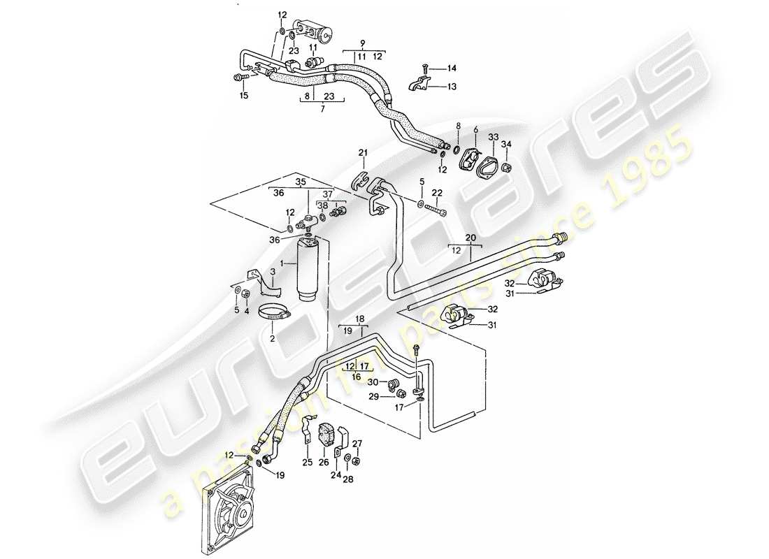 porsche 993 (1995) refrigerant circuit part diagram