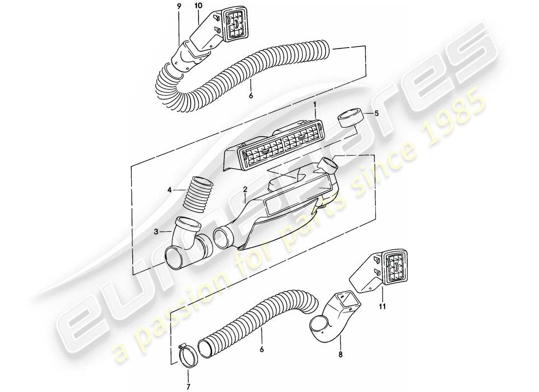 porsche 924 (1977) air vent - air hose parts diagram