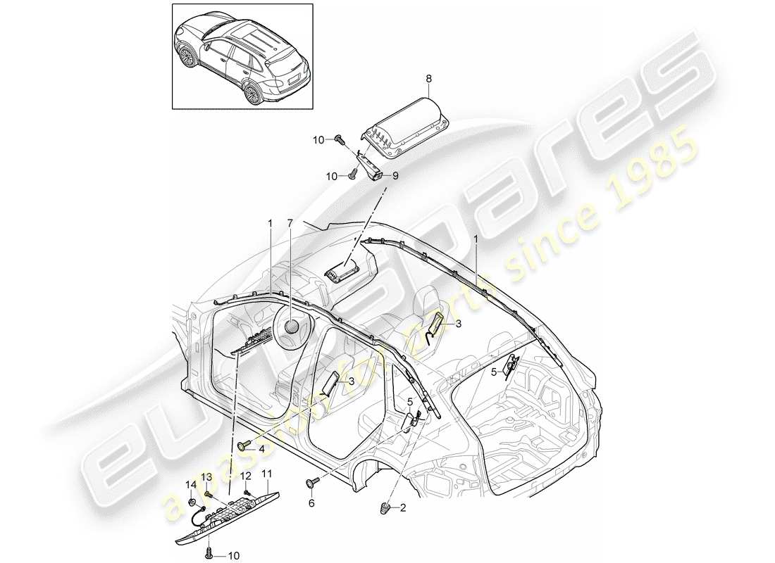 porsche cayenne e2 (2012) airbag parts diagram