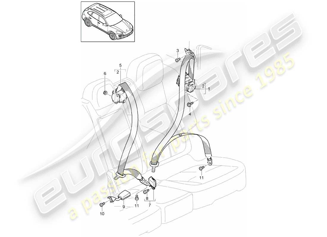 porsche cayenne e2 (2012) seat belt parts diagram