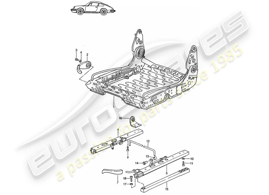 porsche seat 944/968/911/928 (1986) frame for seat - for manual adjustment - d - mj 1987>> - mj 1989 parts diagram