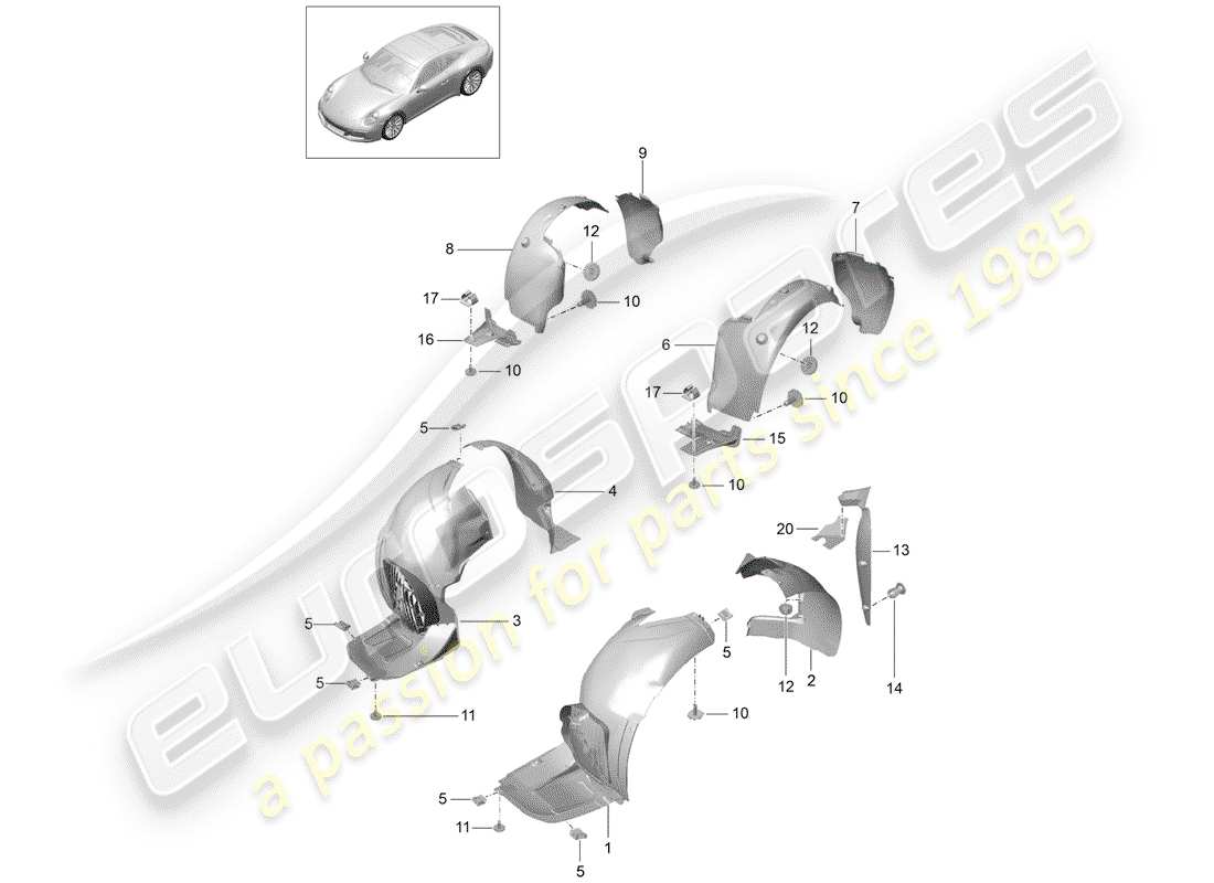 porsche 991 gen. 2 (2020) wheelhouse protector part diagram