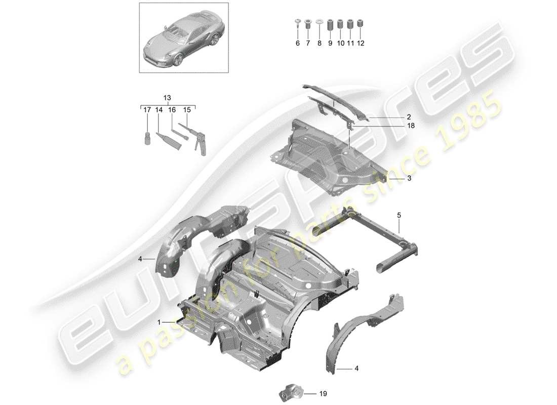 porsche 991 turbo (2017) rear end parts diagram
