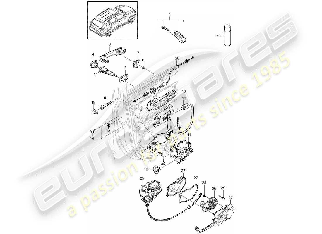 porsche cayenne e2 (2012) door handle part diagram