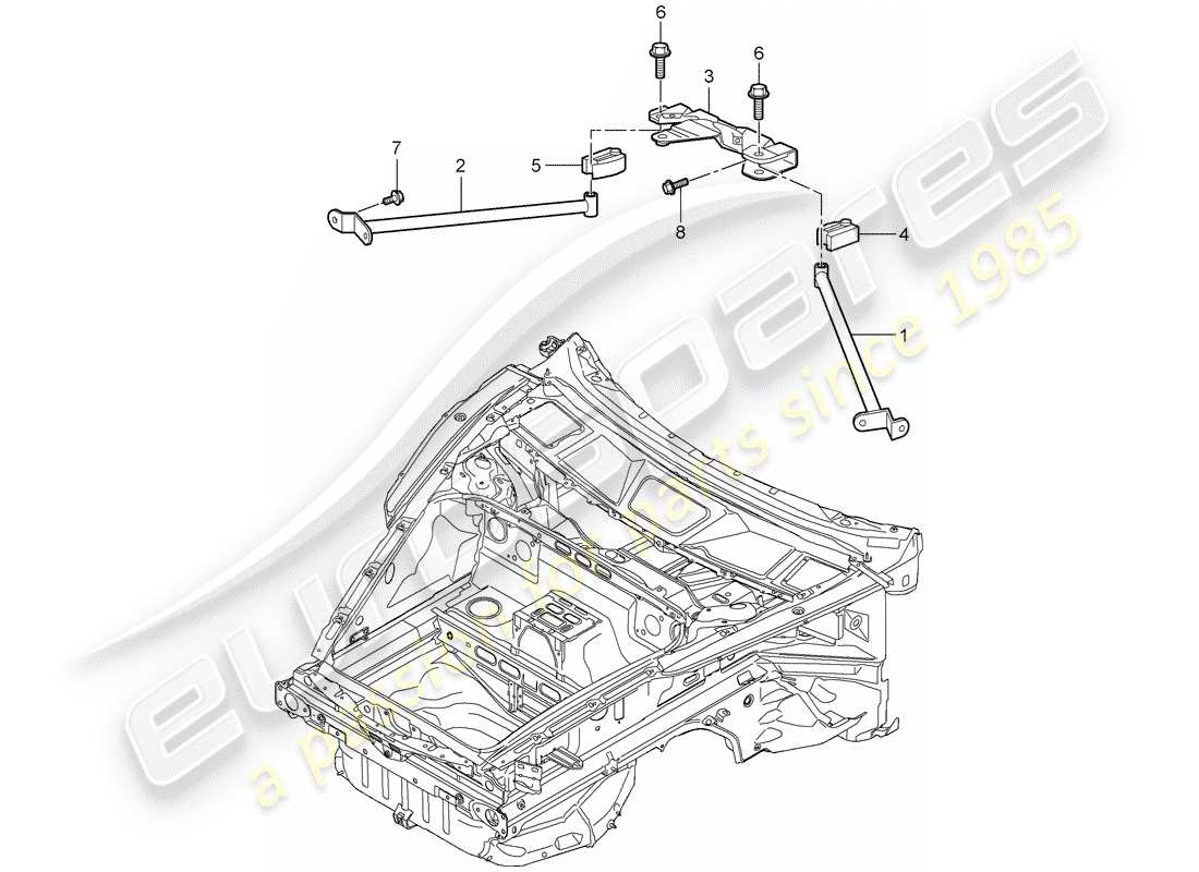 porsche 997 t/gt2 (2007) dome strut part diagram