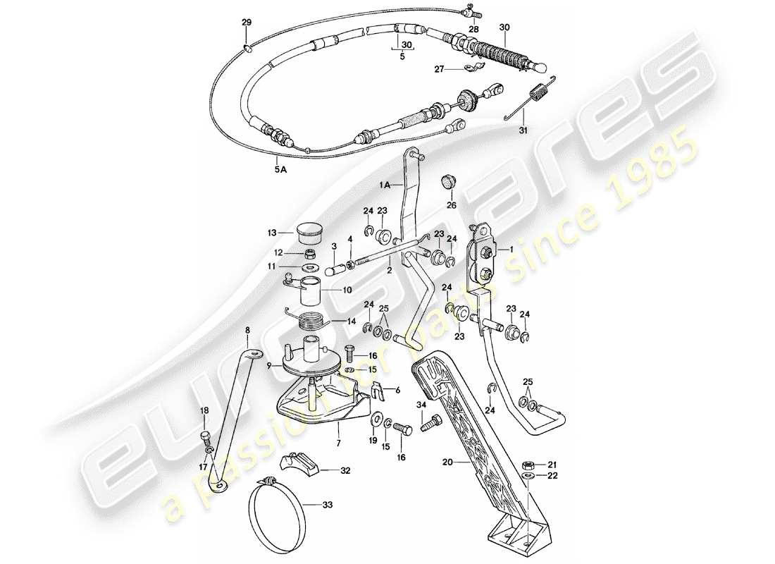 porsche 924 (1980) throttle control - accelerator cable - for - automatic transmission part diagram