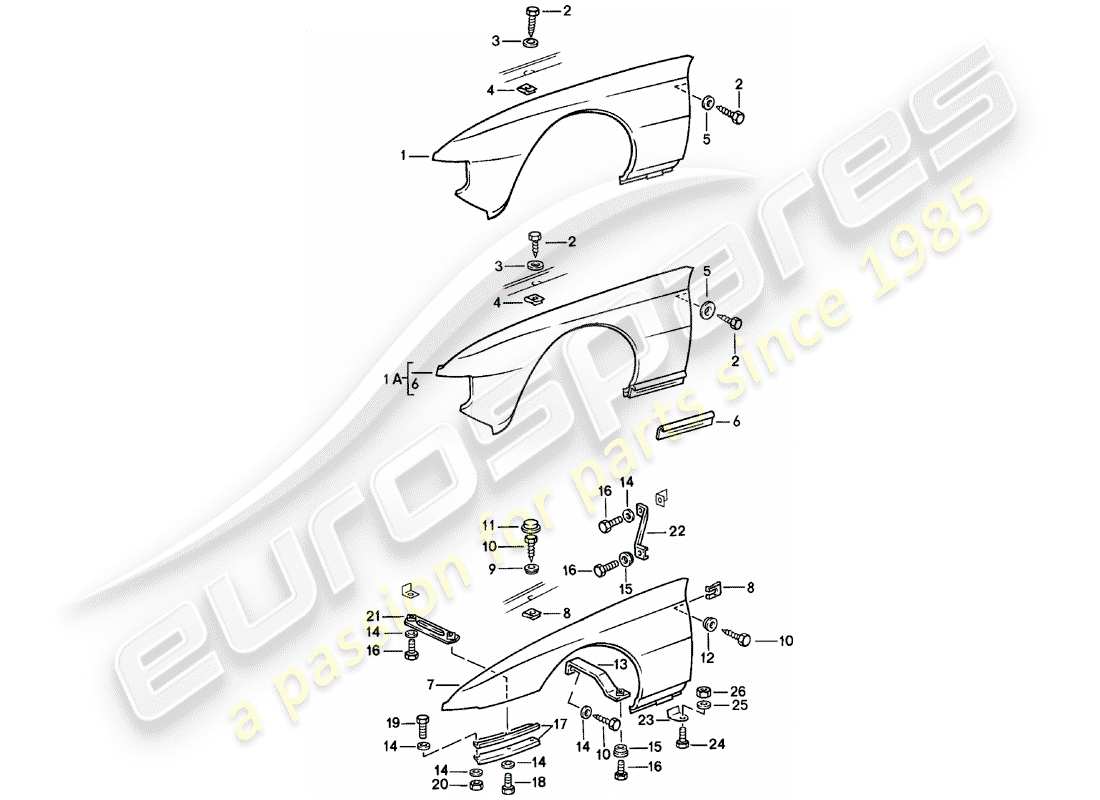 porsche 924 (1980) fender part diagram