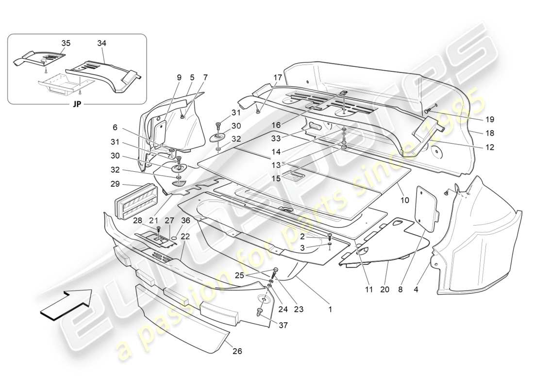 maserati granturismo (2013) luggage compartment mats part diagram